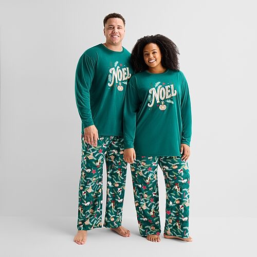North Pole Trading Co . Unisex Adult Crew Neck Long Sleeve 2-pc. Matching Family Plus Pajama Set In Green