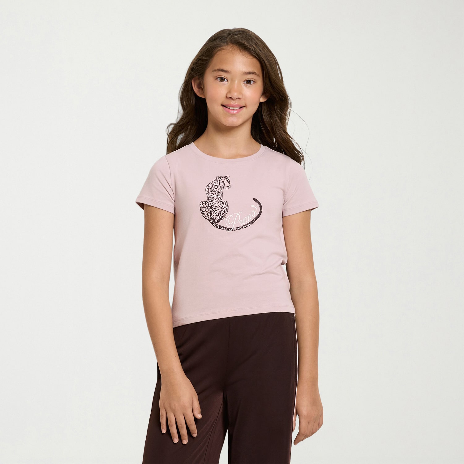 PUMA Big Kid Girls Round Neck Short Sleeve Classic Fit Graphic T-Shirt