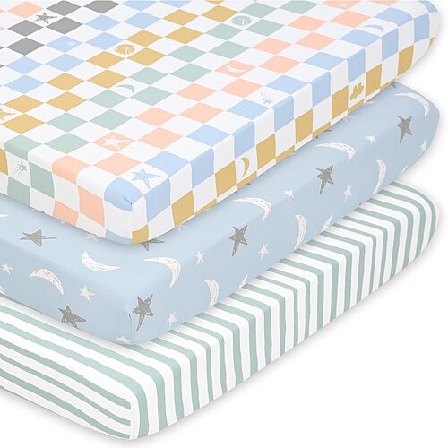 The Peanutshell Celestial Multi 3-Pack Fitted Playard Sheets - Green