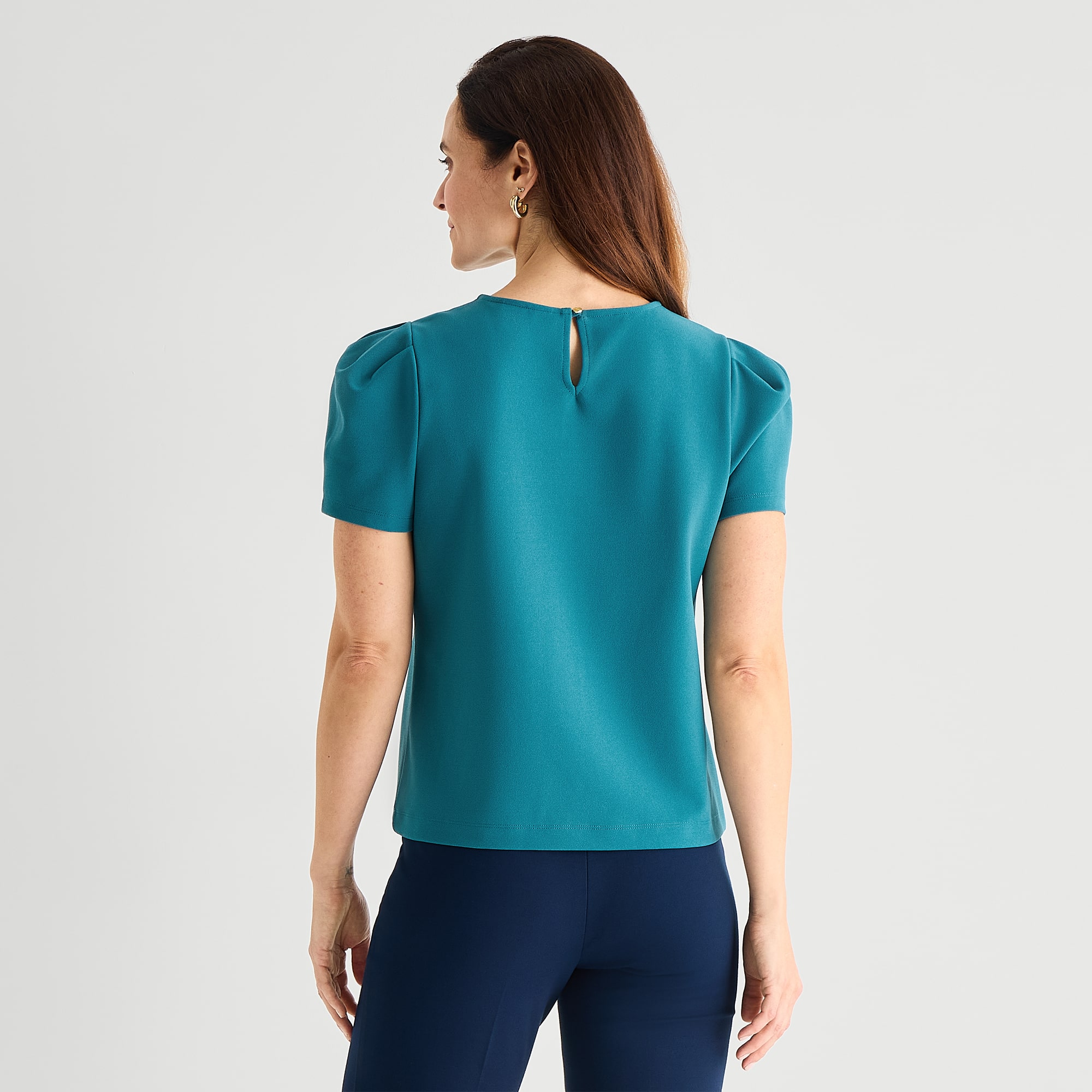Liz Claiborne Womens Tall Crew Neck Elbow Sleeve Blouse