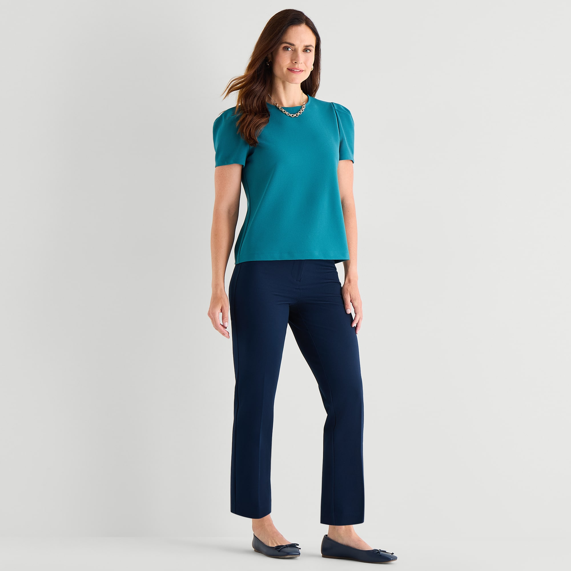 Liz Claiborne Womens Tall Crew Neck Elbow Sleeve Blouse