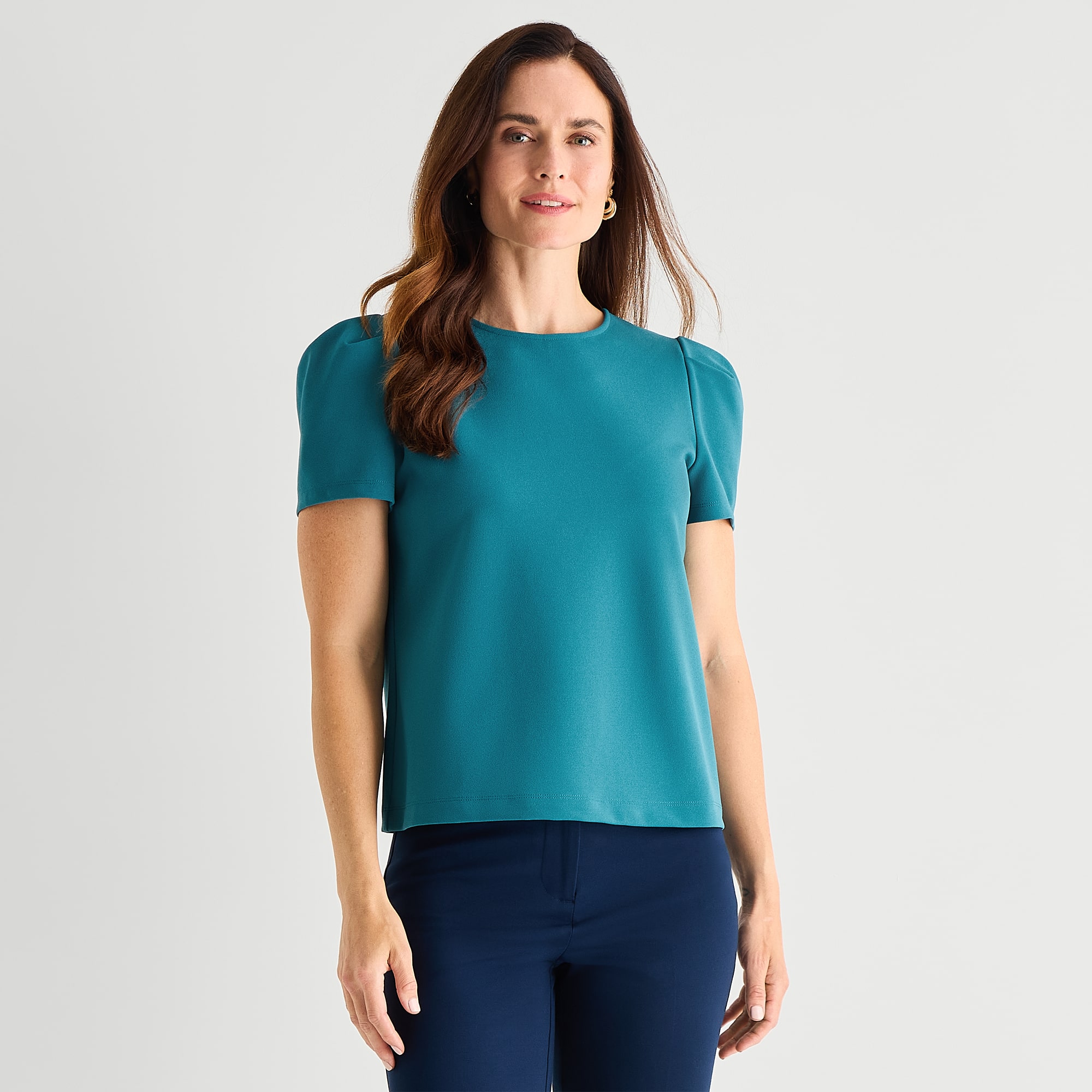 Liz Claiborne Womens Tall Crew Neck Elbow Sleeve Blouse