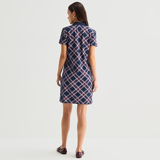 St. John's Bay Womens Short Sleeve Plaid A-Line Dress