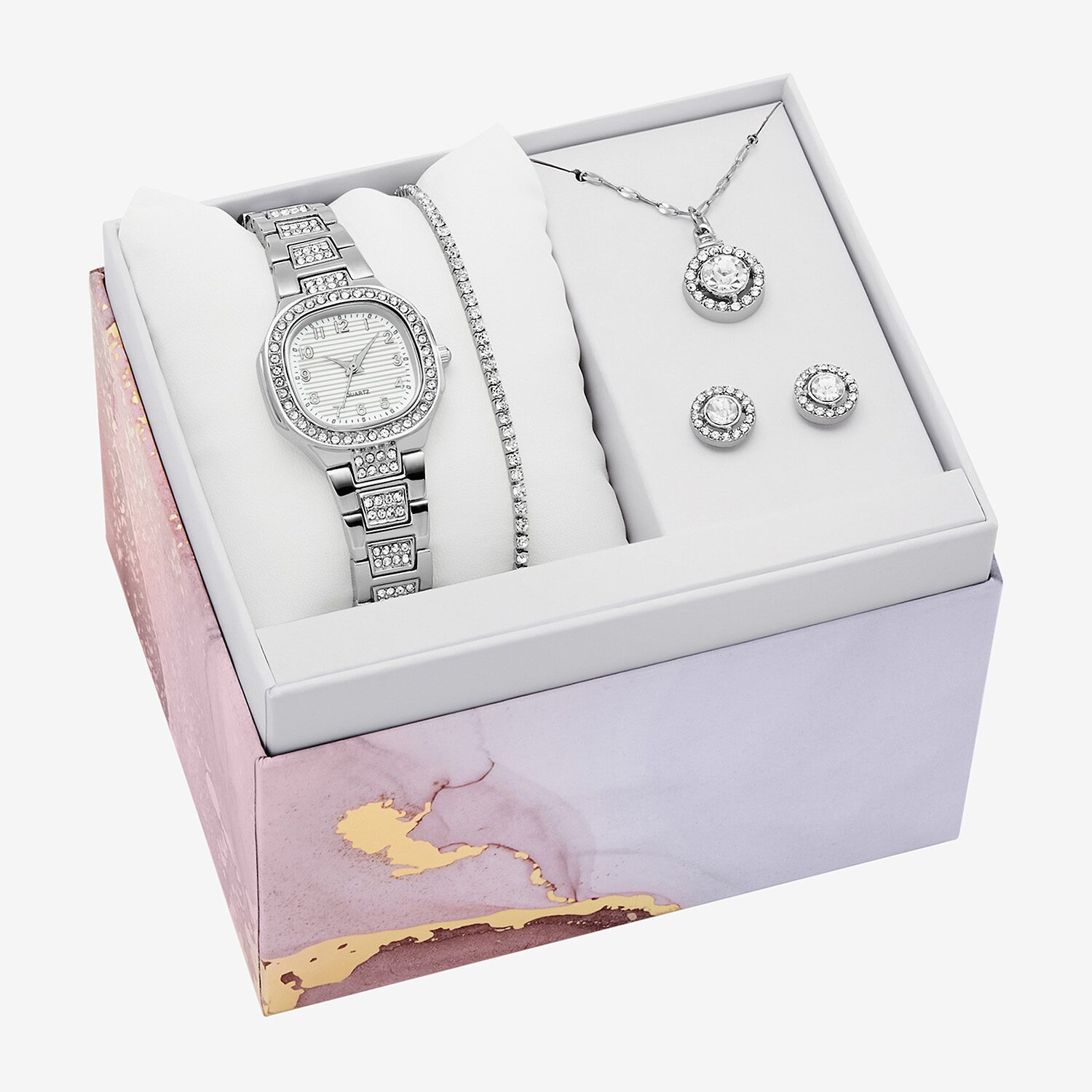Ladies Boxed Sets Womens Crystal Accent Silver Tone 4-pc. Watch Boxed Set Fmdjset371