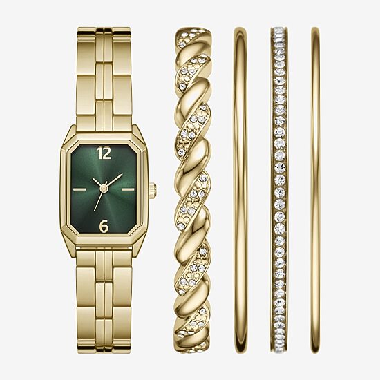 Ladies Boxed Sets Womens Crystal Accent Gold Tone 5-pc. Watch Boxed Set Fmdjset369