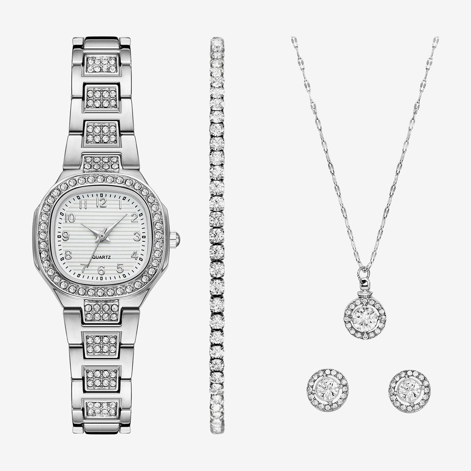 Ladies Boxed Sets Womens Crystal Accent Silver Tone 4-pc. Watch Boxed Set Fmdjset371