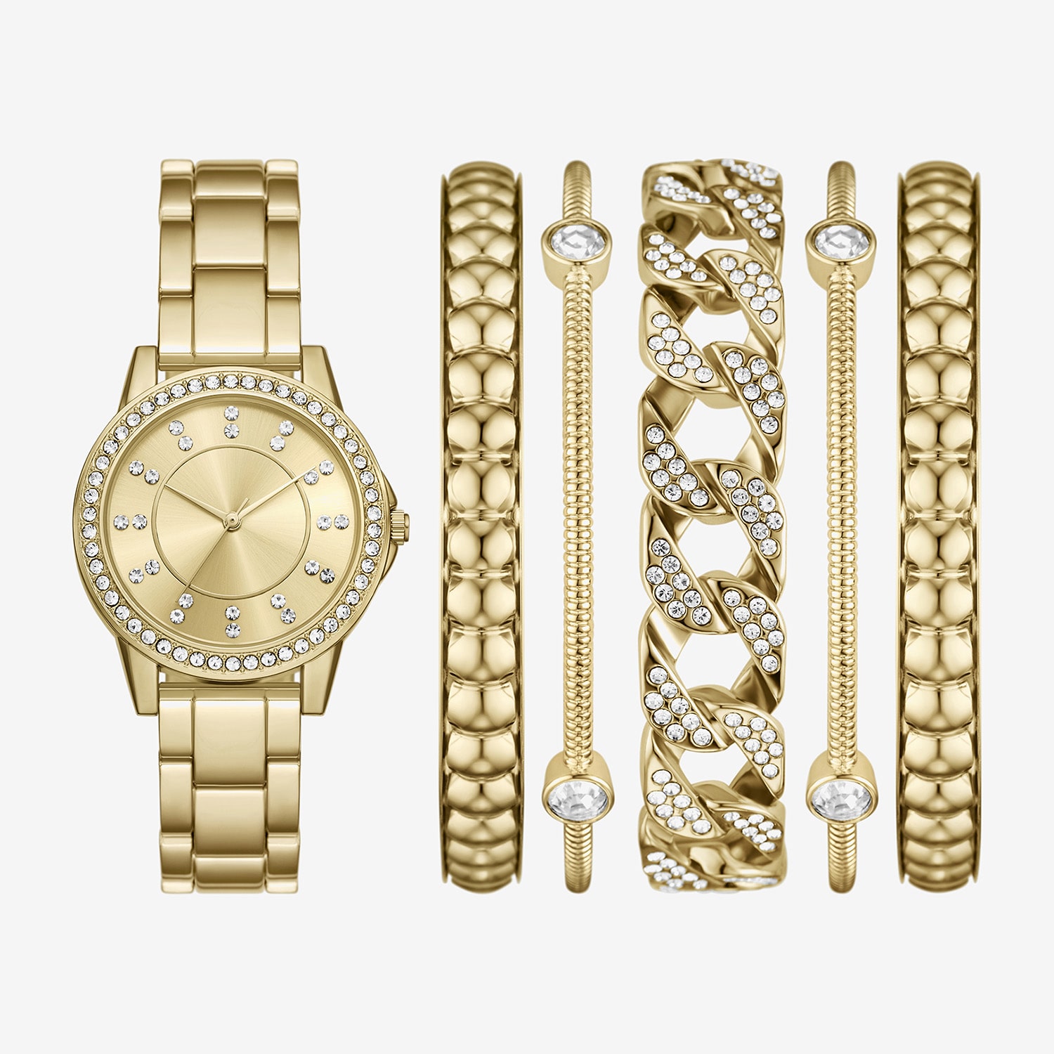 Ladies Boxed Sets Womens Crystal Accent Gold Tone 6-pc. Watch Boxed Set Fmdjset370
