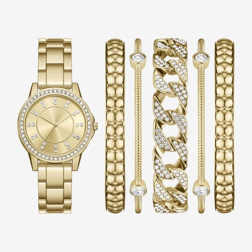 Ladies Boxed Sets Womens Crystal Accent Gold Tone 6-pc. Watch Boxed Set Fmdjset370, One Size, Yellow