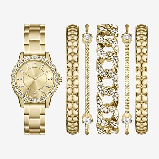 Ladies Boxed Sets Womens Crystal Accent Gold Tone 6-pc. Watch Boxed Set Fmdjset370
