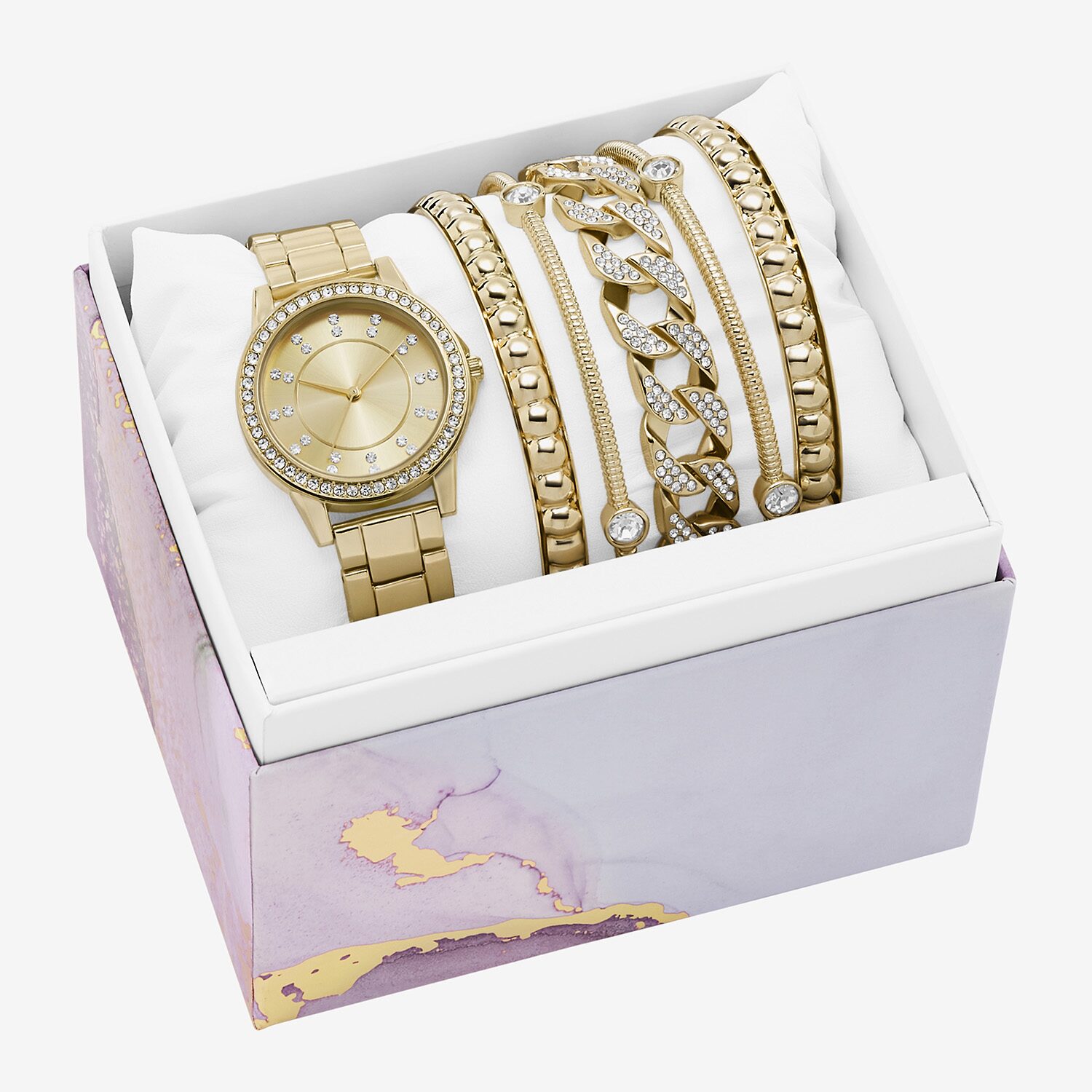 Ladies Boxed Sets Womens Crystal Accent Gold Tone 6-pc. Watch Boxed Set Fmdjset370