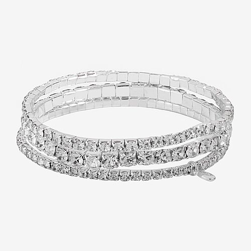 Bijoux Bar Womens 3-pc. Glass Stainless Steel Bracelet Set In Silver