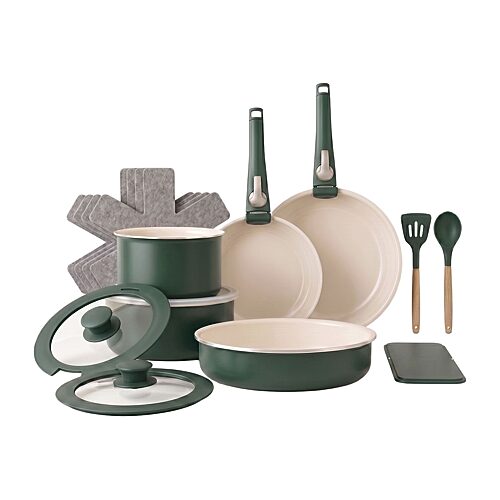 Gotham Steel Ceramic 18-pc. Non-Stick Cookware Set with Detachable Handles, One Size, Green