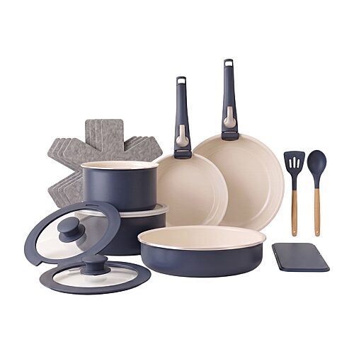 Gotham Steel Ceramic 18-pc. Non-Stick Cookware Set with Detachable Handles, One Size, Blue