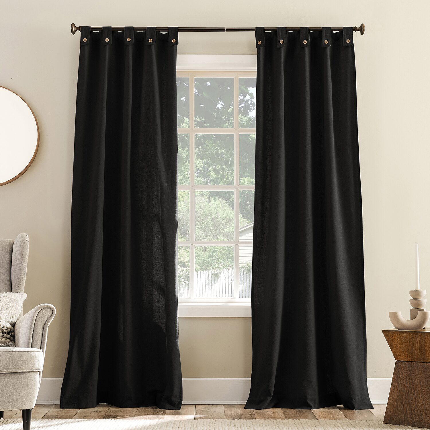 Archaeo Boulder Cotton Blend Button Tab Top Light-Filtering Single Curtain Panel