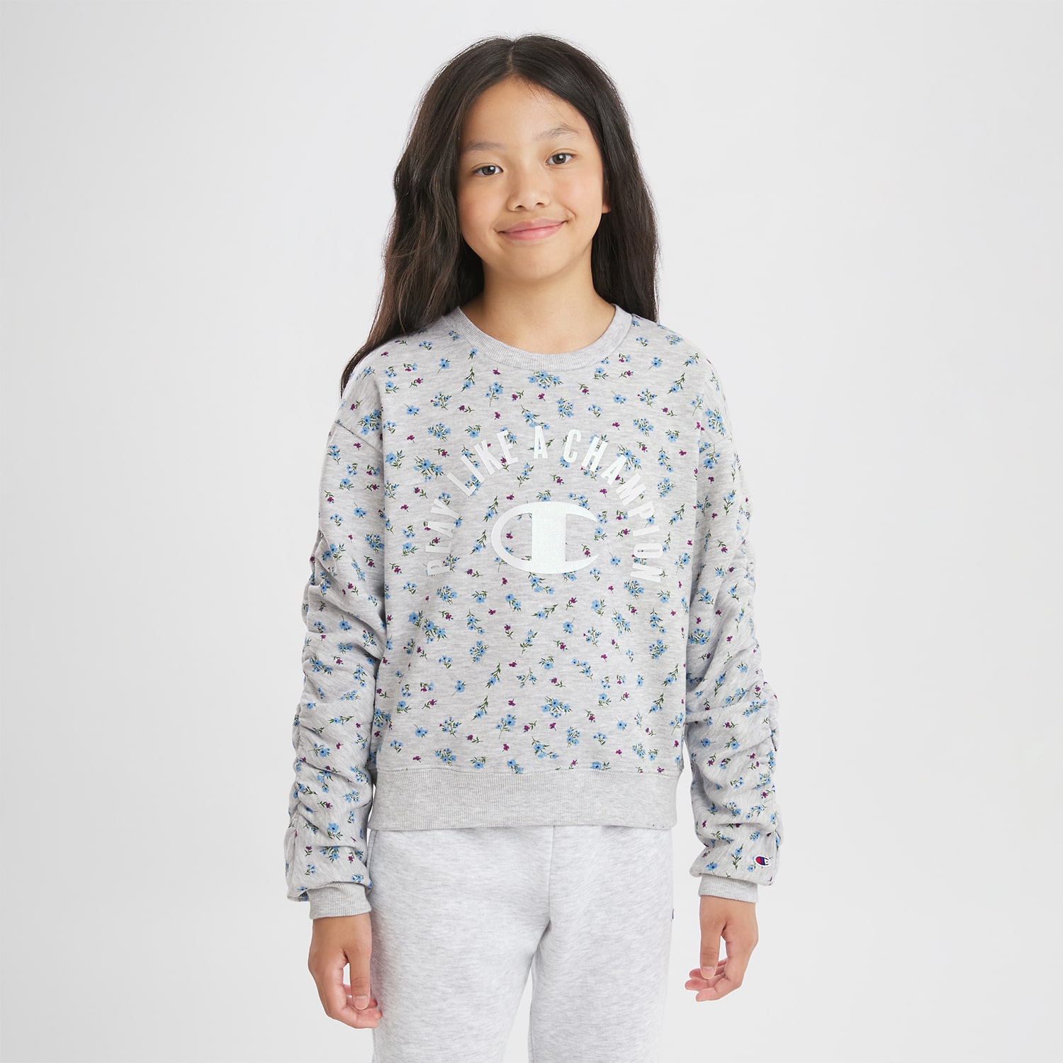 Champion Big Kid Girls Crew Neck Fleece Long Sleeve Sweatshirt