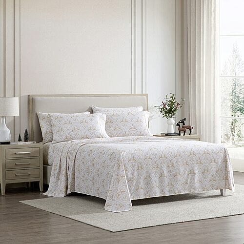 Lenox Printed Microfiber 6-Piece Sheet Set, Full - Folk Reindeer