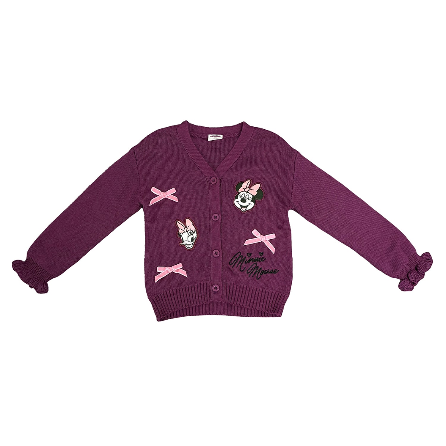 Toddler Girls V Neck Long Sleeve Button Minnie Mouse Bows Cardigan