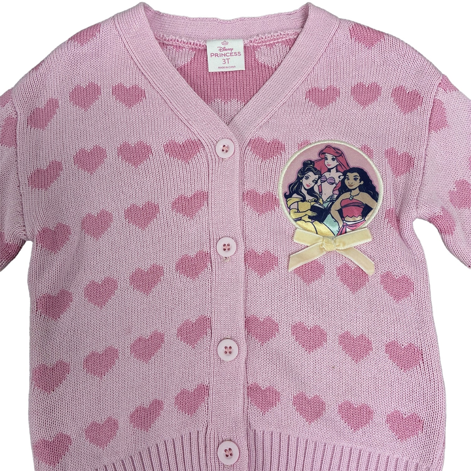 Toddler Girls V Neck Long Sleeve Button Princess Hearts Cardigan