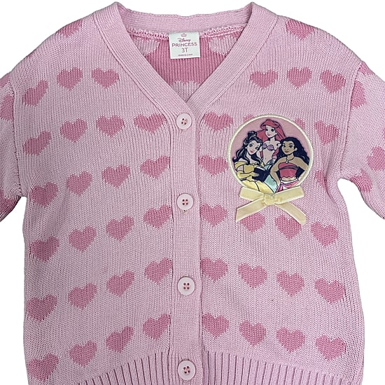 Toddler Girls V Neck Long Sleeve Button Princess Hearts Cardigan
