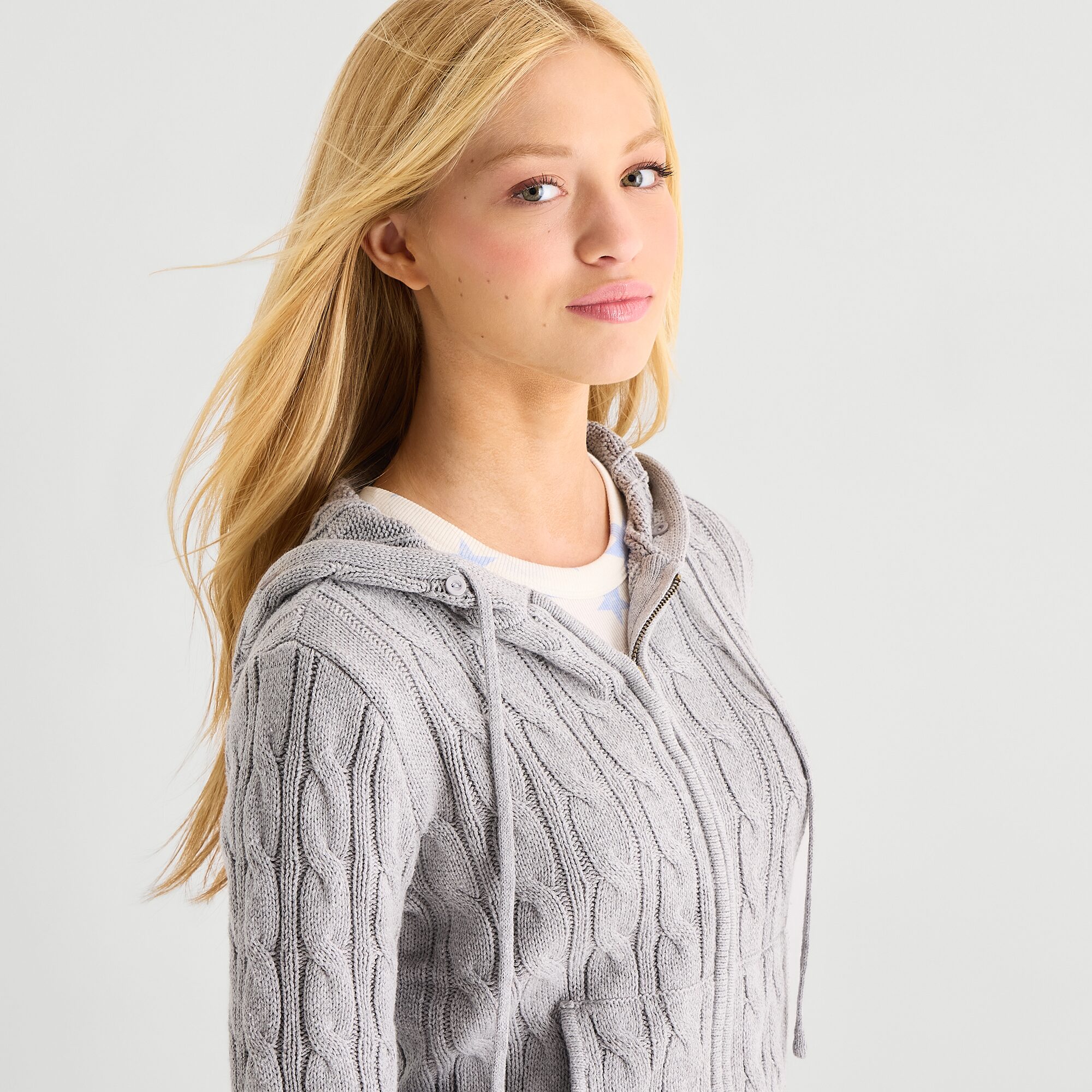 Arizona Womens Juniors Hooded Long Sleeve Zipper Cardigan