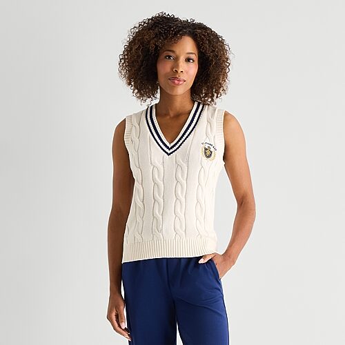 St. John's Bay Womens V Neck Sleeveless Pullover Sweater In White