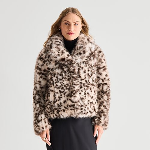 Worthington Womens Faux Fur Midweight Coat In Beige