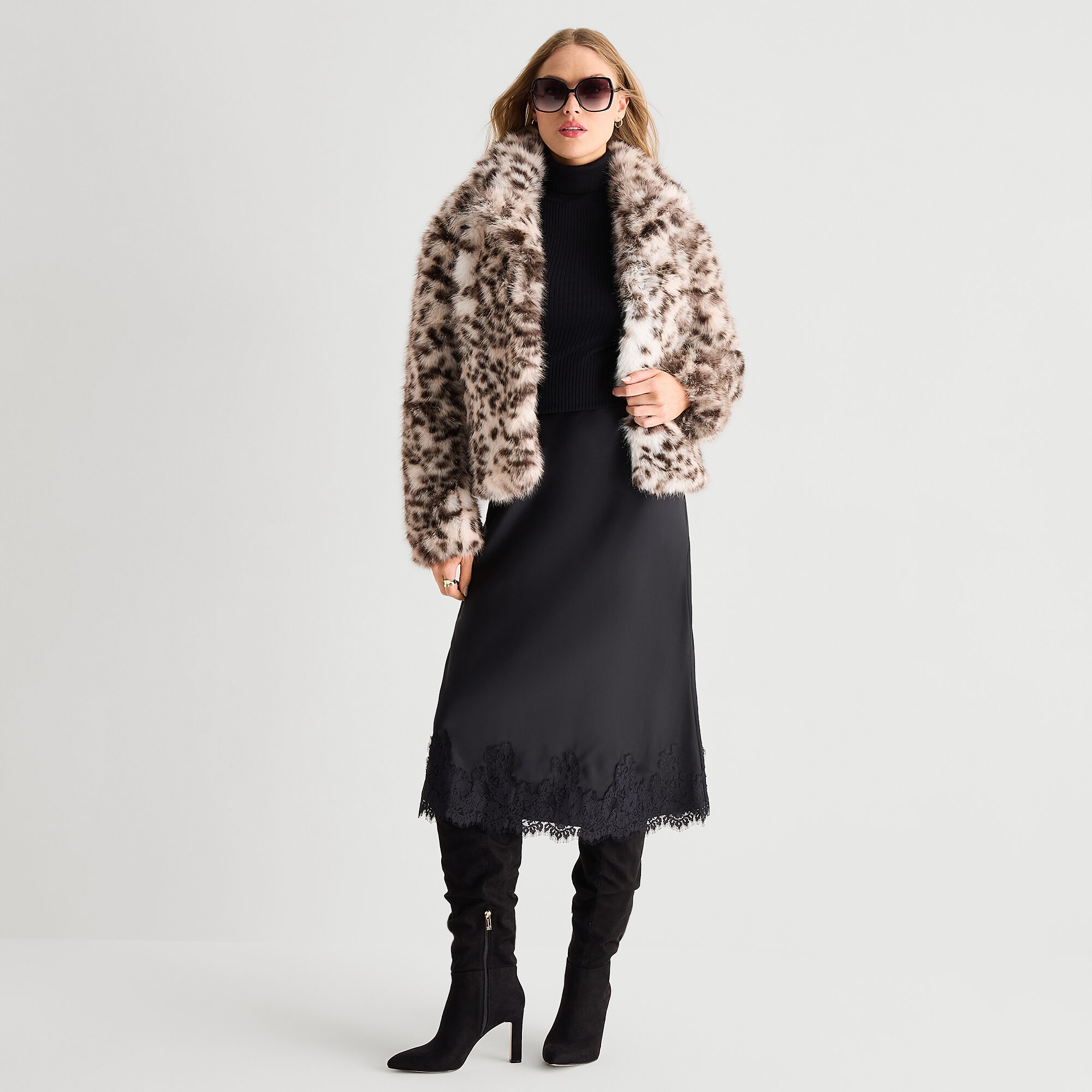 Worthington Womens Faux Fur Midweight Coat