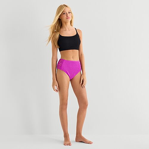 Arizona Womens Lined Juniors Cheeky High Waist Bikini Swimsuit Bottom, Small, Pink