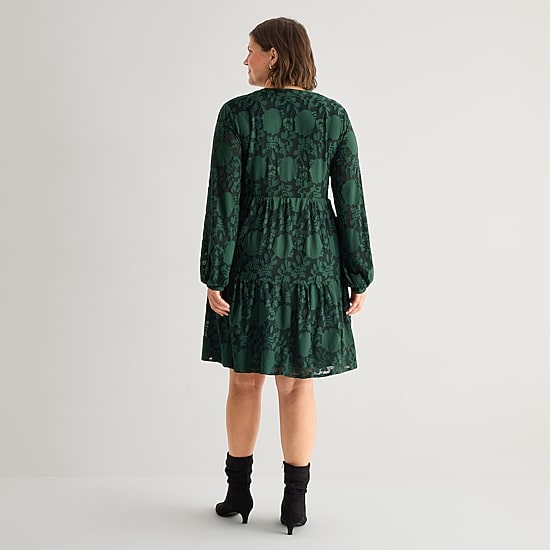 Perceptions Womens Plus V Neck Long Sleeve Floral Shift Dress