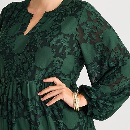 Perceptions Womens Plus V Neck Long Sleeve Floral Shift Dress