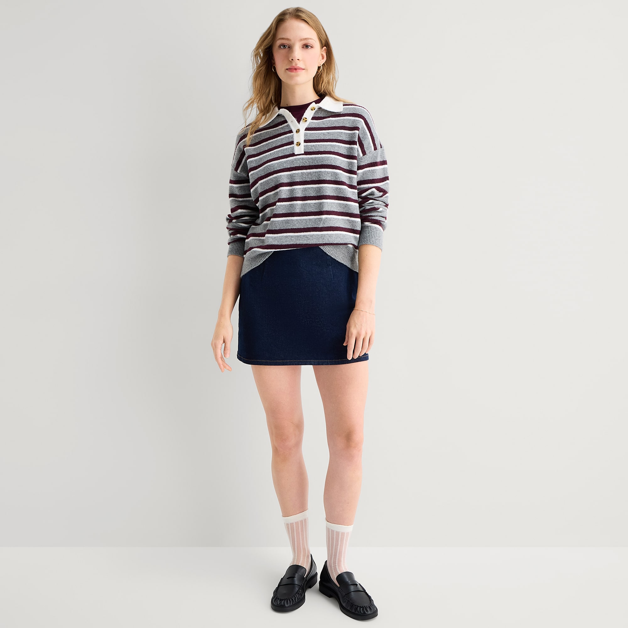 A.N.A Womens Long Sleeve Striped Pullover Sweater