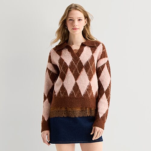 Ana Womens Long Sleeve Polo Sweater In Pink
