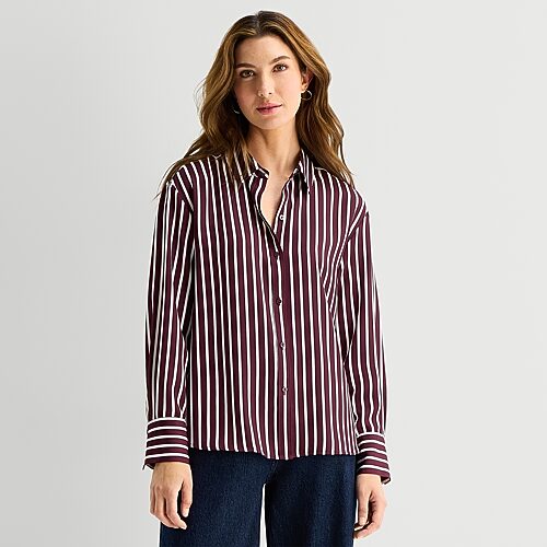 Ana Womens Cuffed Long Sleeve Regular Fit Button-down Shirt In Red