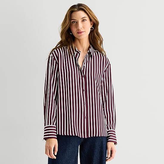 A.N.A Womens Cuffed Long Sleeve Regular Fit Button-Down Shirt