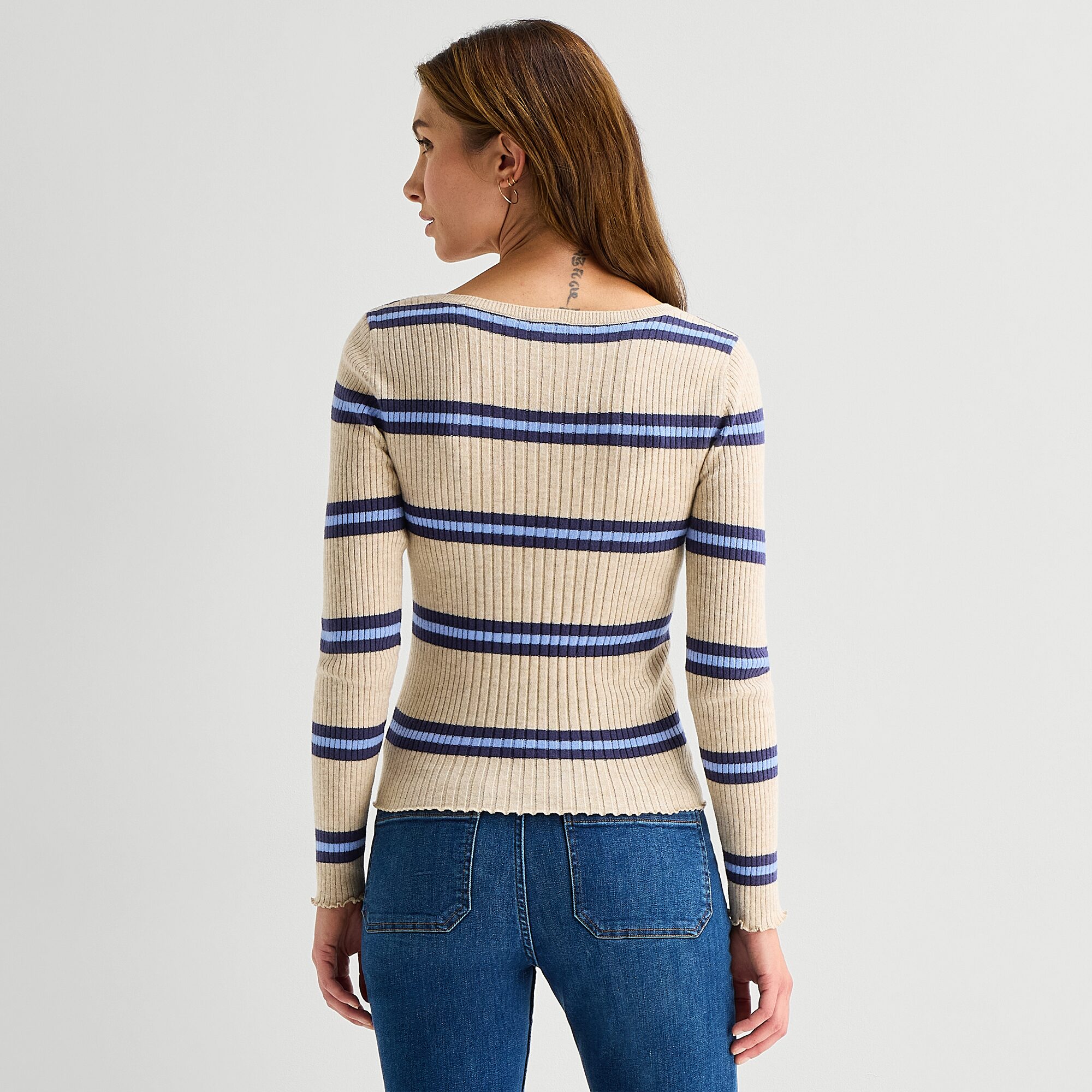 A.N.A Womens Scoop Neck Long Sleeve Striped Pullover Sweater