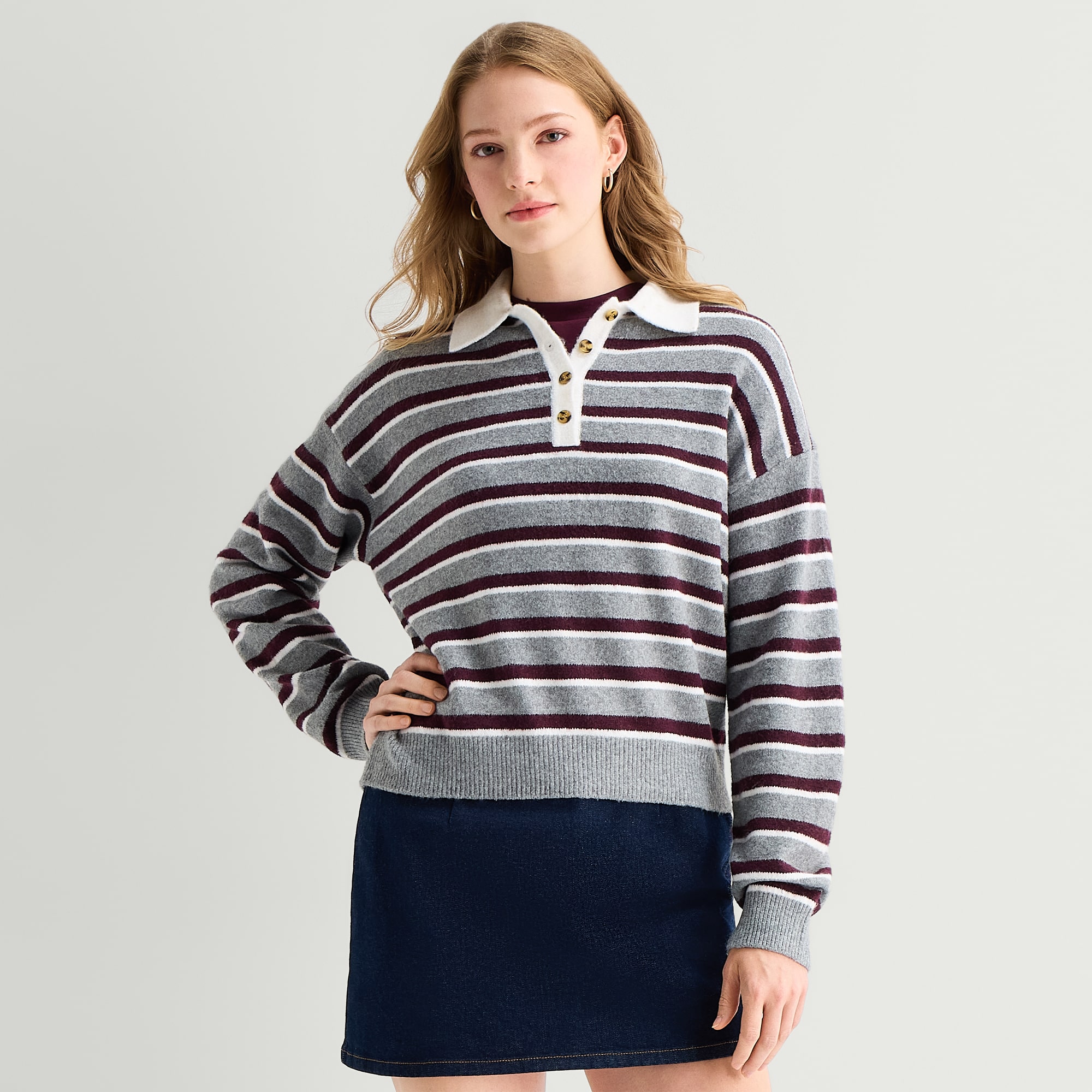 A.N.A Womens Long Sleeve Striped Pullover Sweater
