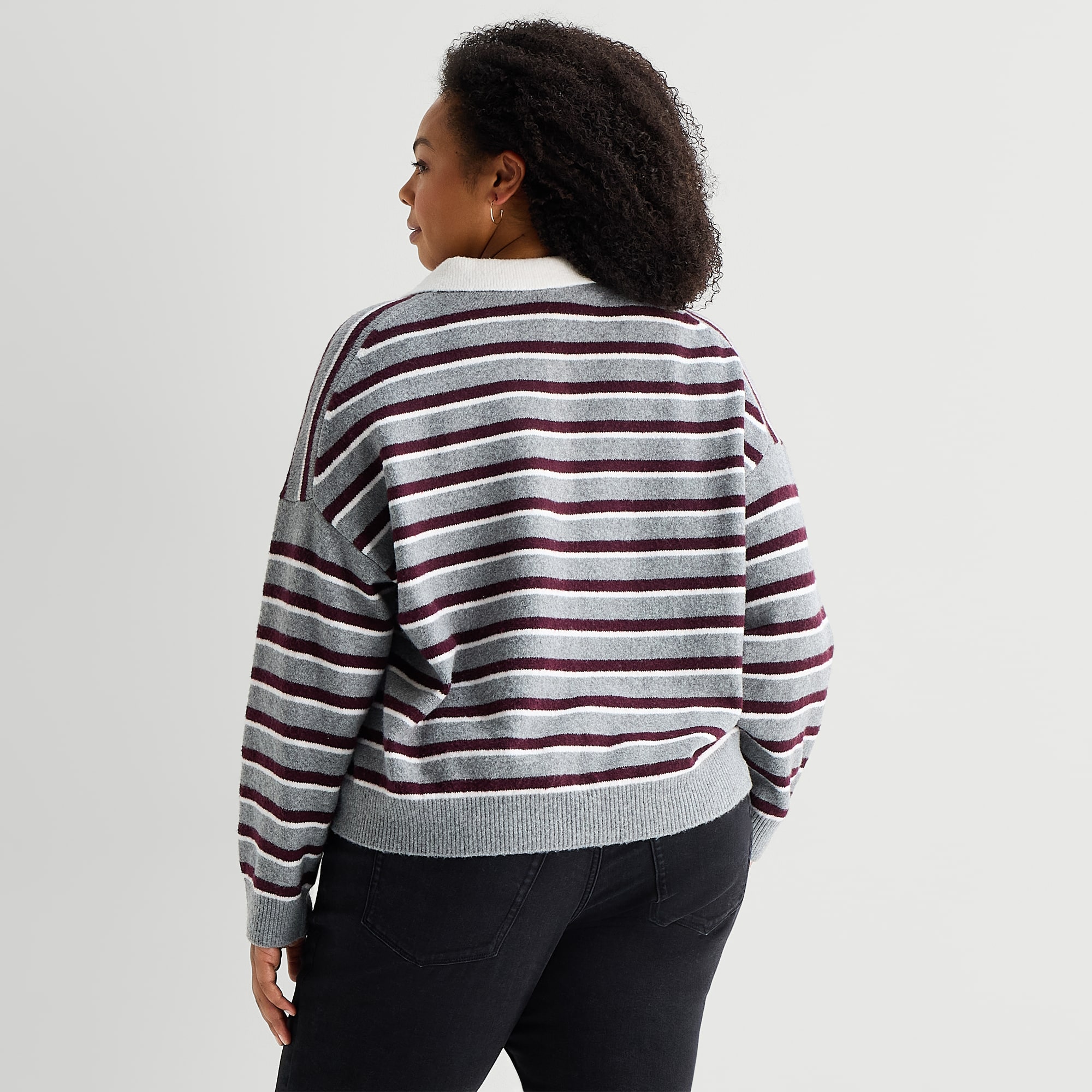 A.N.A Plus Womens Long Sleeve Striped Pullover Sweater