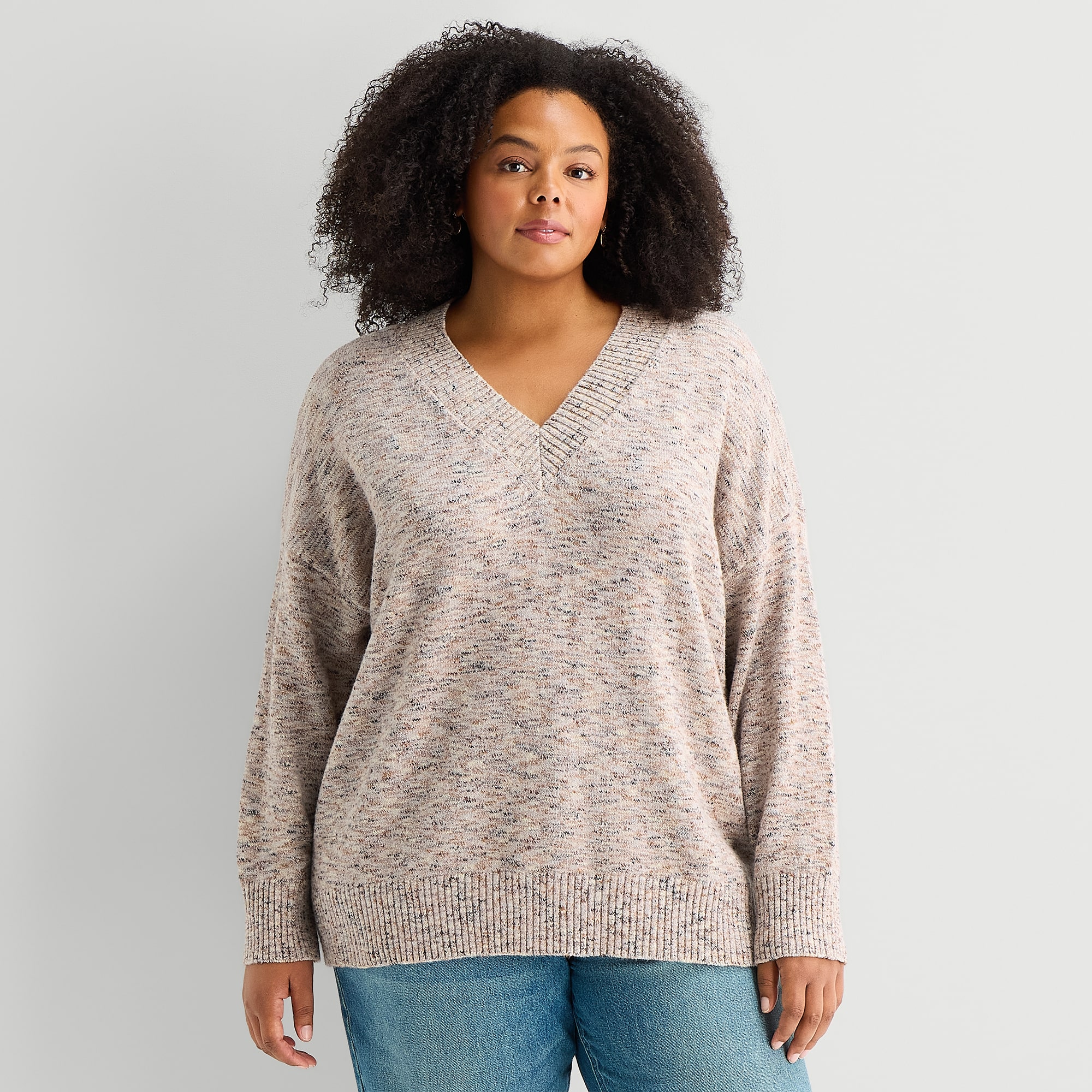 A.N.A Plus Womens V Neck Long Sleeve Pullover Sweater