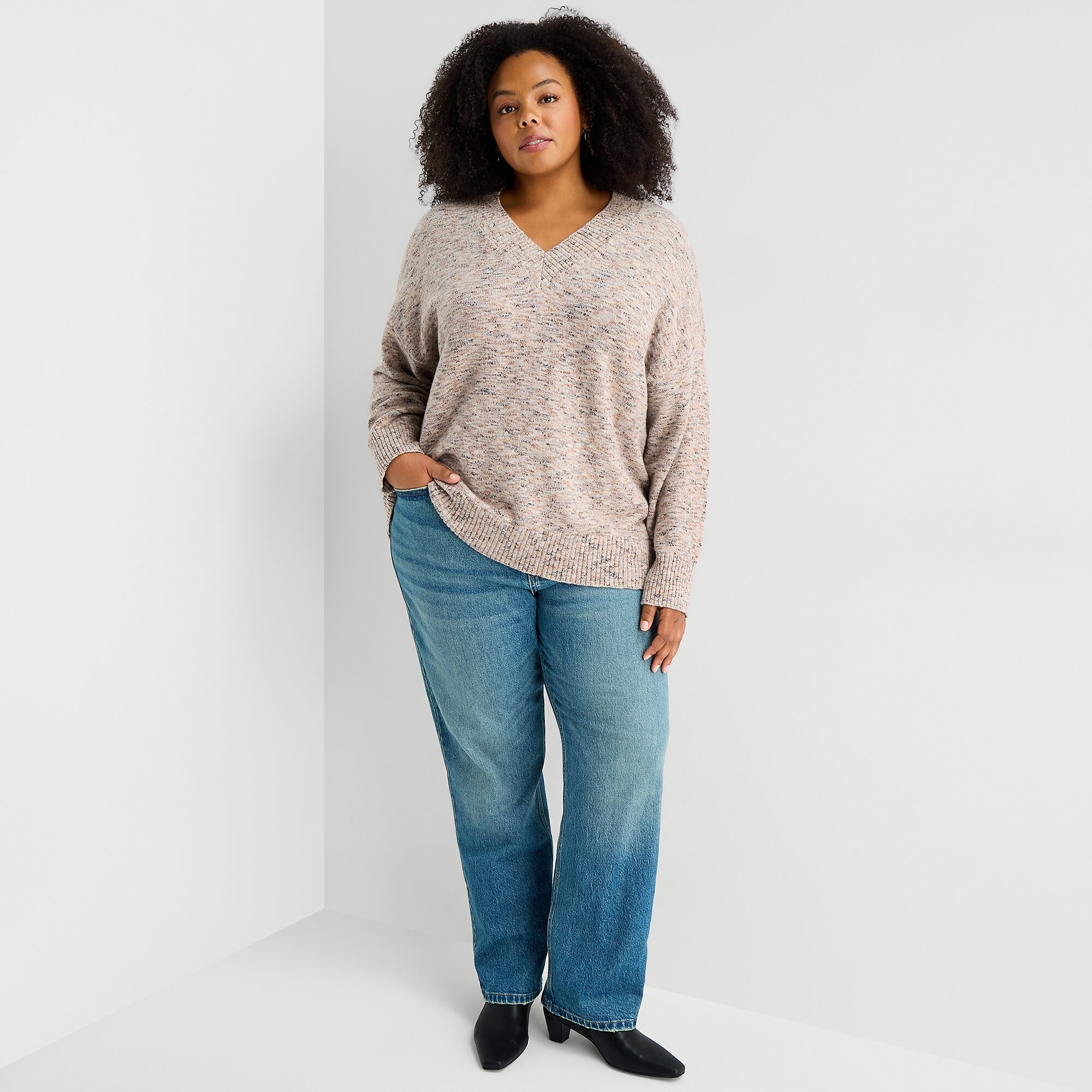 A.N.A Plus Womens V Neck Long Sleeve Pullover Sweater