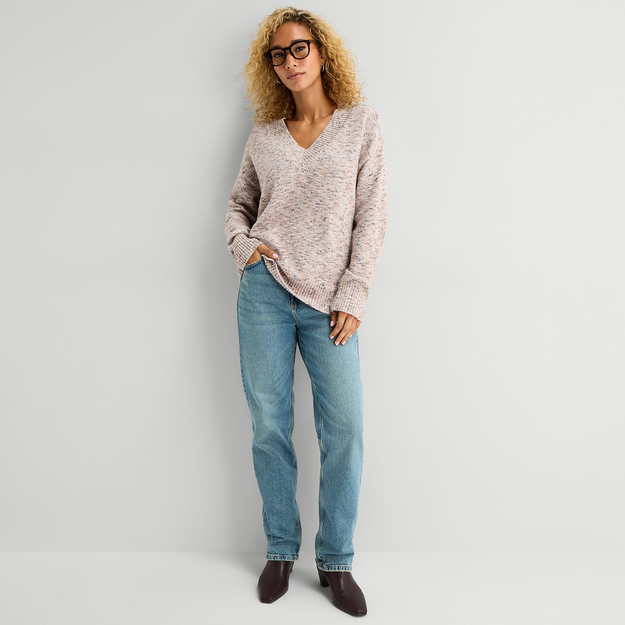 A.N.A Womens V Neck Long Sleeve Pullover Sweater
