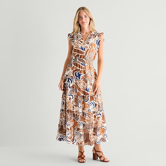 MSK Womens V Neck Sleeveless Flutter Maxi Dress