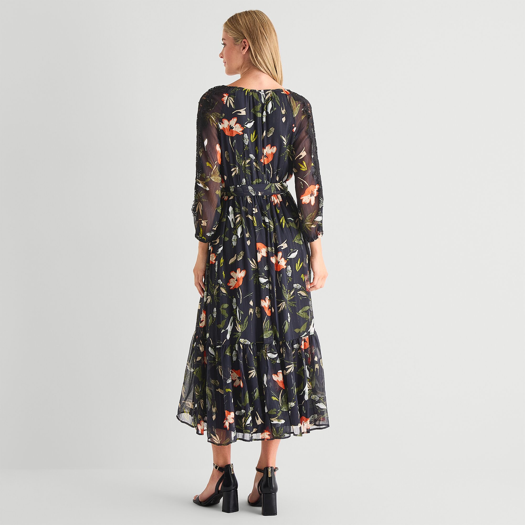 MSK Womens Split Tie Neck Long Sleeve Balloon Chiffon Maxi Dress