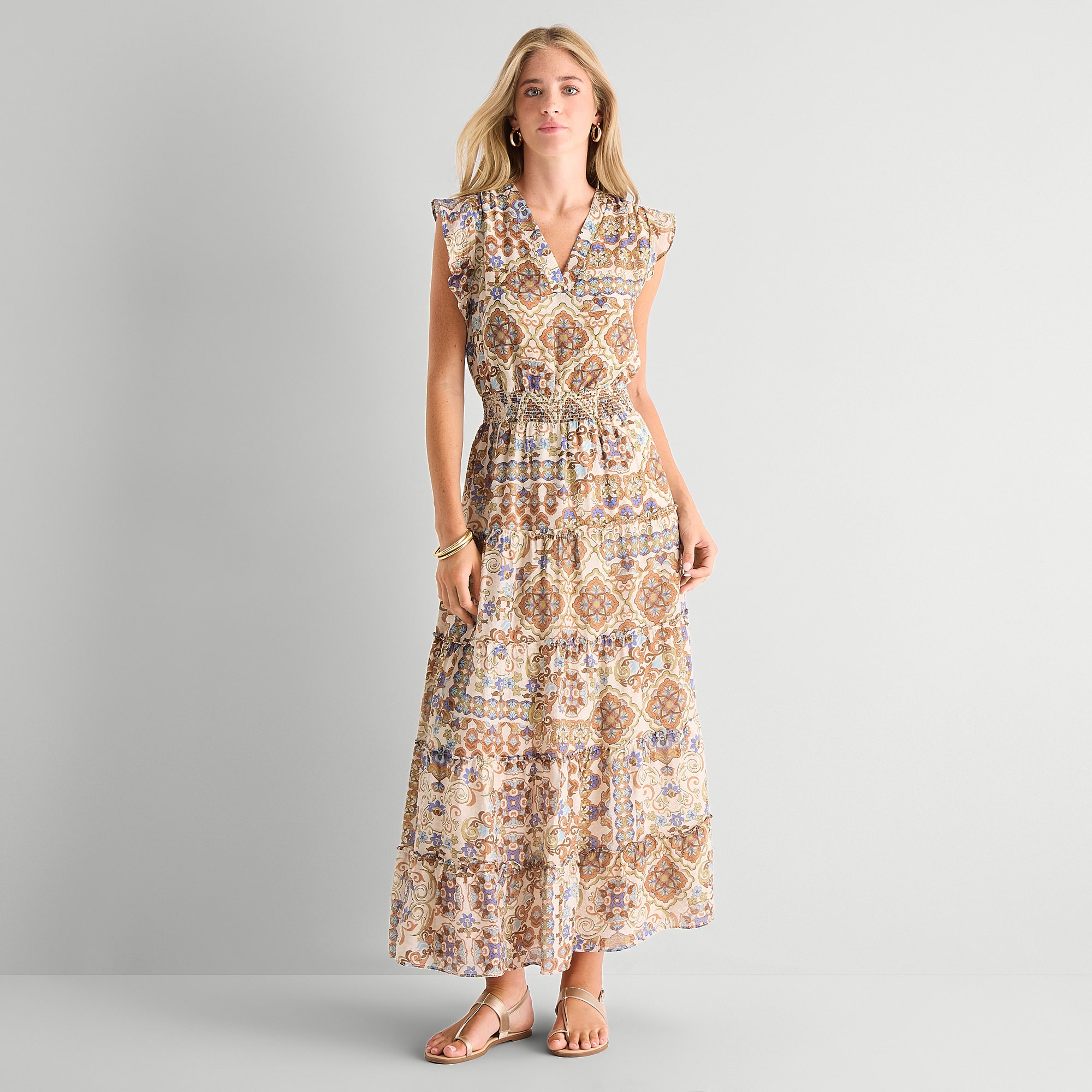 MSK Womens V Neck Short Sleeve Flutter Maxi Dress