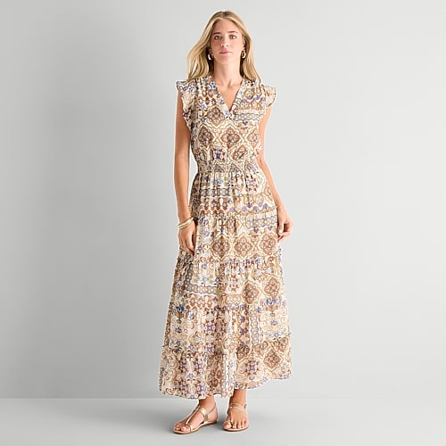 Msk Womens V Neck Short Sleeve Flutter Maxi Dress In Brown