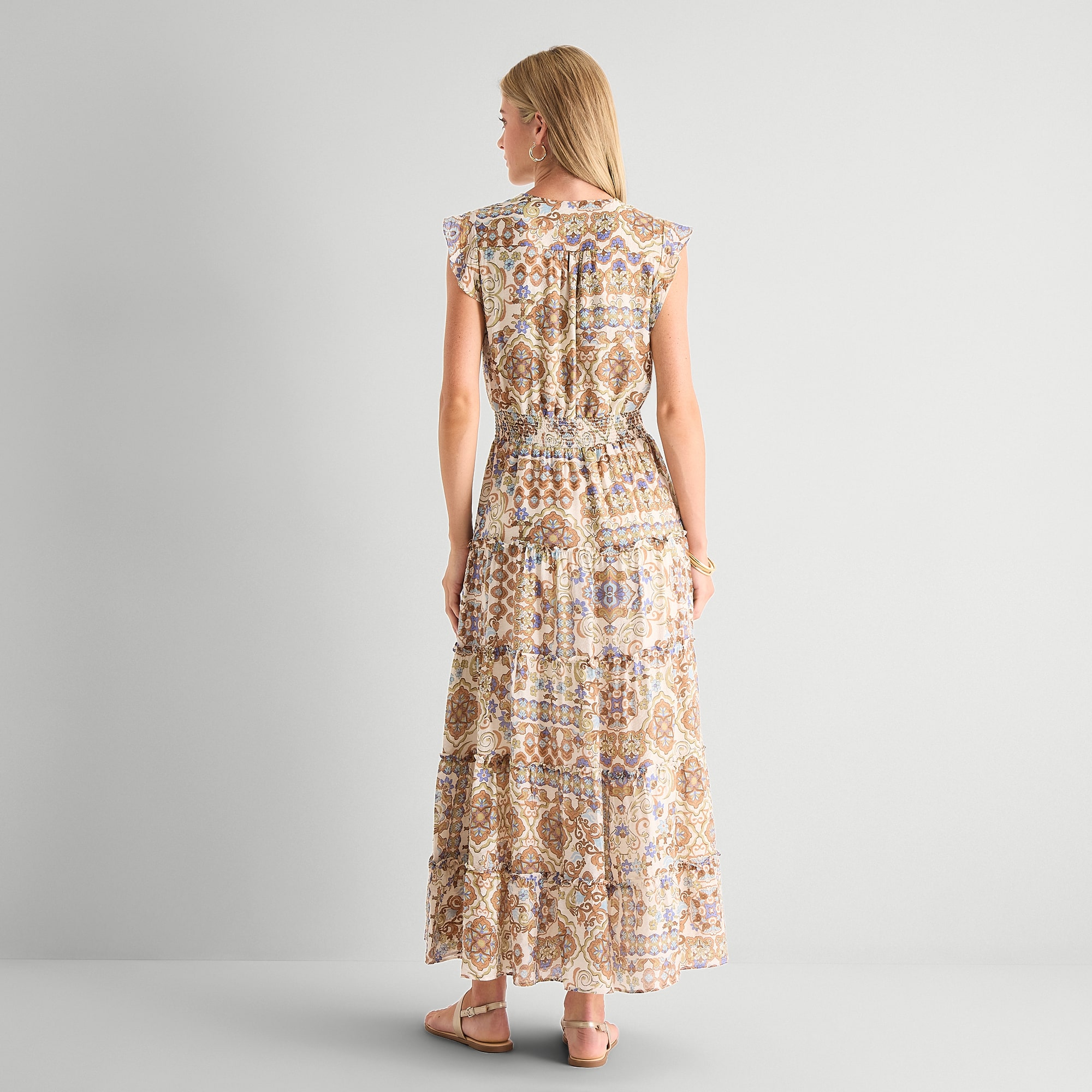 MSK Womens V Neck Short Sleeve Flutter Maxi Dress