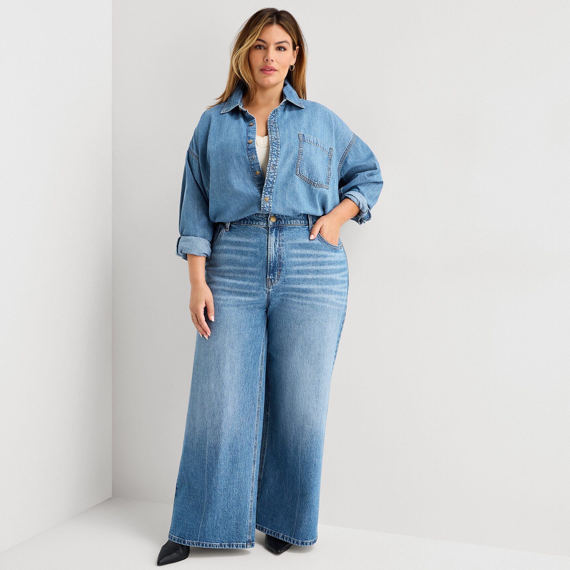 A.N.A Womens Plus Drop Shoulder Long Sleeve Oversized Button-Down Shirt