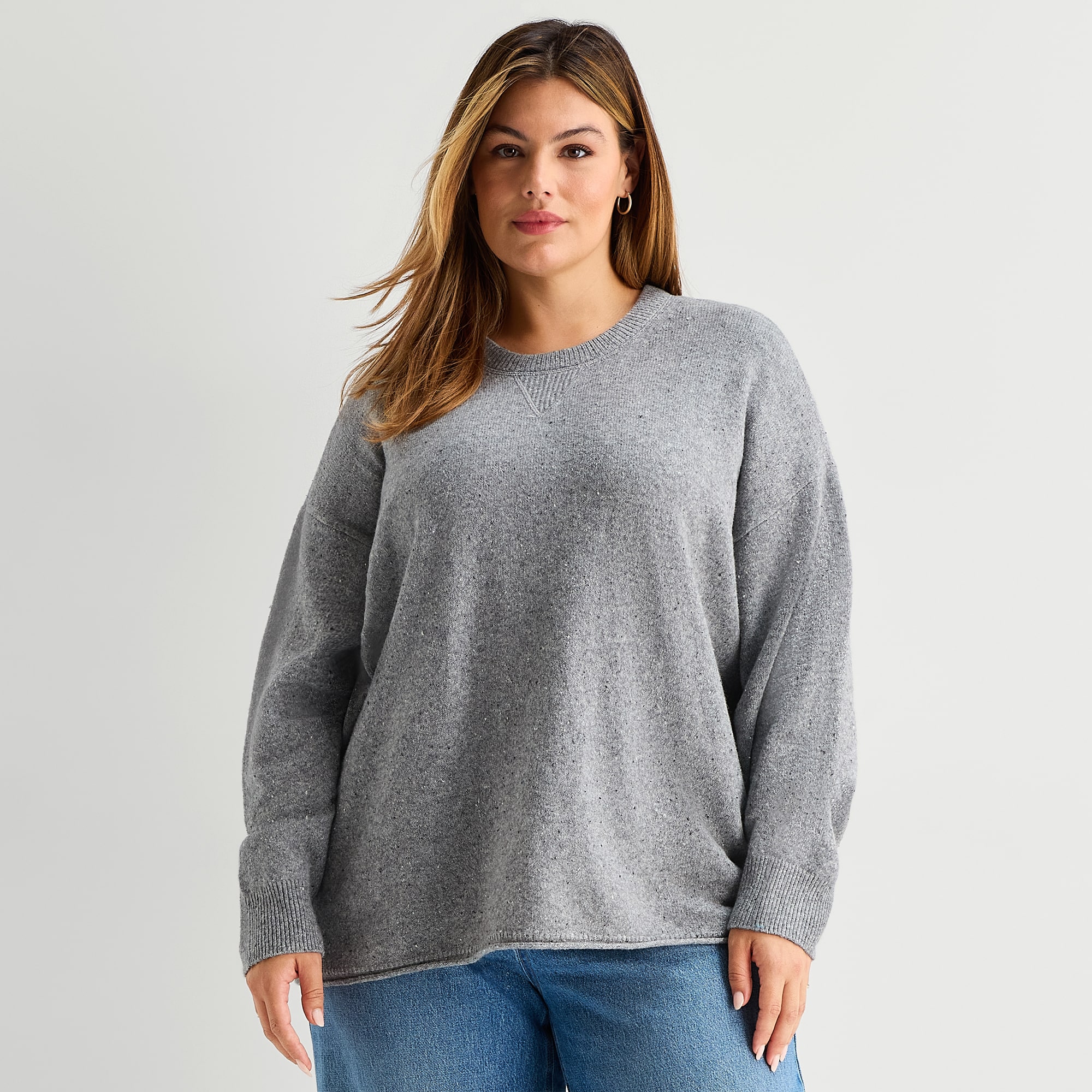 A.N.A Plus Womens Crew Neck Long Sleeve Pullover Sweater