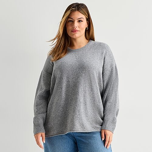 Ana Plus Womens Crew Neck Long Sleeve Pullover Sweater In Gray