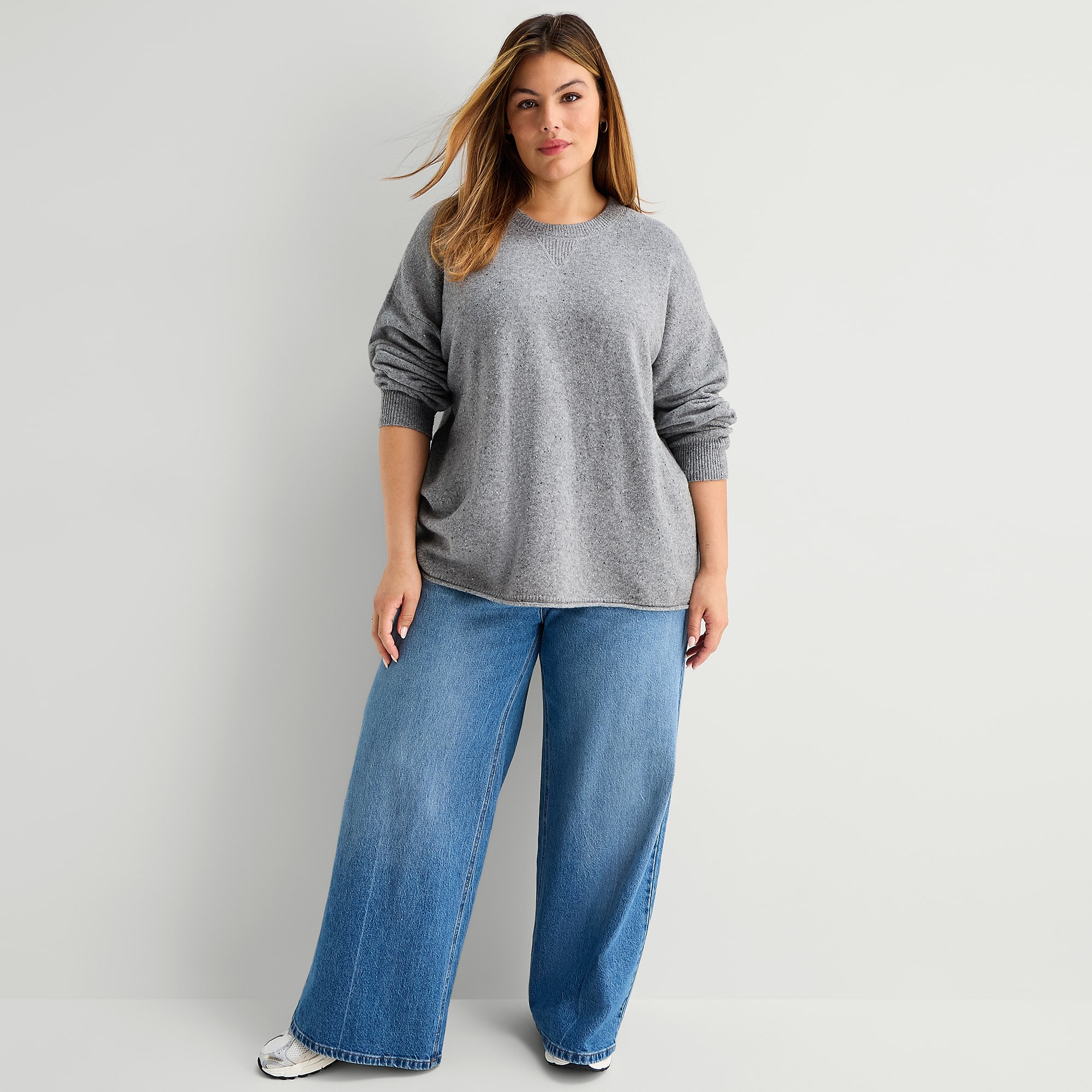 A.N.A Plus Womens Crew Neck Long Sleeve Pullover Sweater