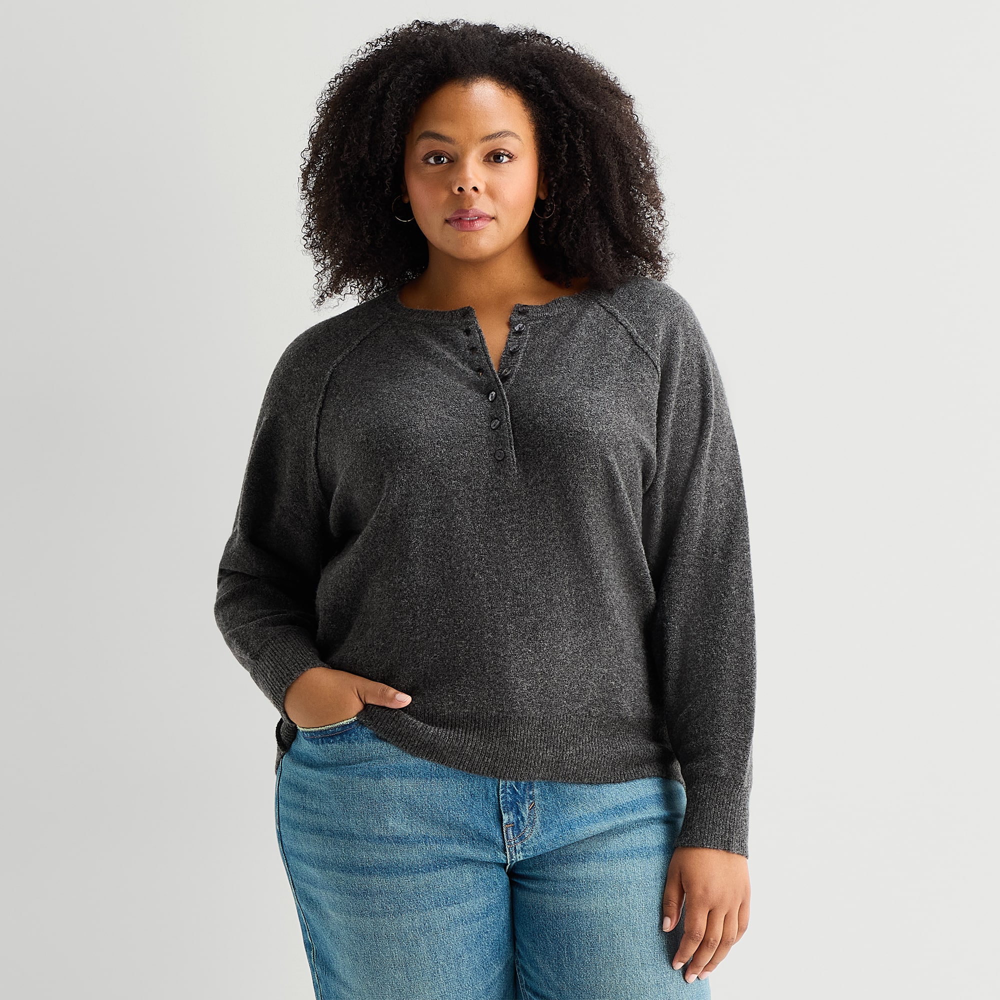 A.N.A Plus Womens Crew Neck Long Sleeve Pullover Sweater